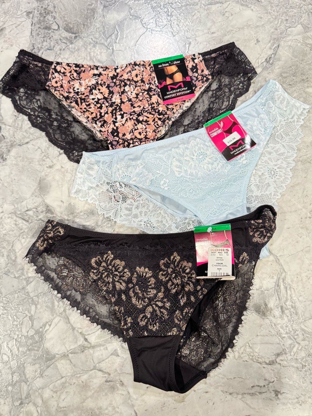 Maidenform 3-piece Tanga Lace Panties